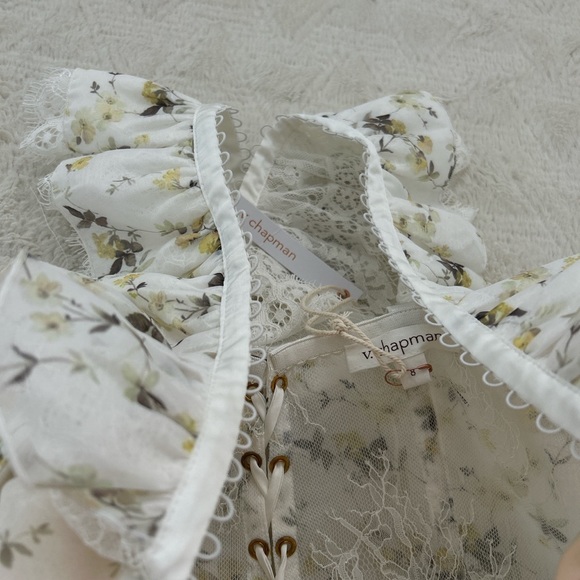 V. Chapman Floral Ruffle Top - Cream and Pink - Picture 4 of 6